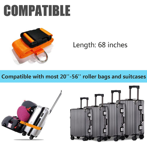 Car Seat Belt Strap to Suitcase, Convert Kid Car Seat to Airport Stroller Carrier, Safe Travel Solution, Orange