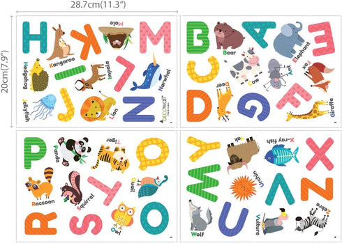 DECOWALL DS-8014 Colourful Animal Alphabet ABC Kids Wall Stickers - Peel and Stick Removable Decals for Nursery