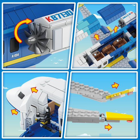 City Passenger Airplane Building Set, 711 PCS 3 IN 1 Plane Blocks Kit with Airport Terminal, Radar Tower, Luggage Truck