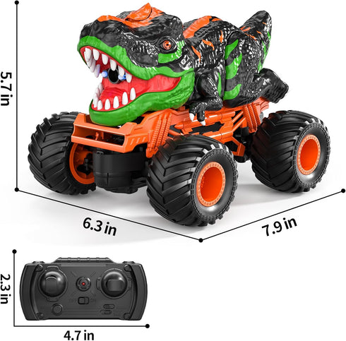 3-5 1:24 3+ TEMI Remote Control T-rex Truck for Kids Years, Scale Monster Truck with Roar, Light and Mist Spray, High