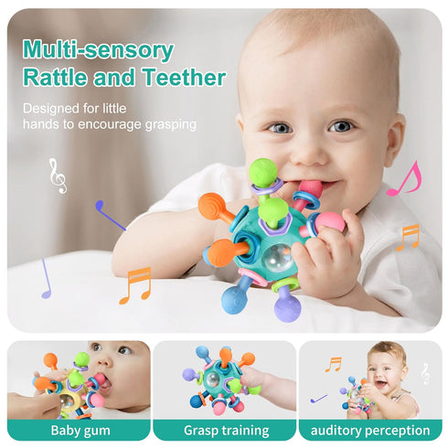 Baby Montessori Teething Toys for 0-6 6-12 Months, BPA Free Sensory Chew Rattle Toys for Newborn Infant Development