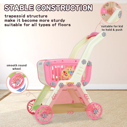 Ming You 2 1 72pcs Set Kids Shopping Cart - in Toy Shopping Cart with Play Food Fruit Vegetable Dessert and Shop
