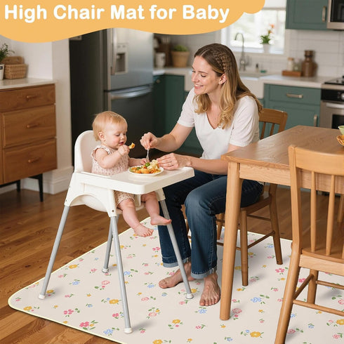 42 42 Inch Splat Mat for Under High Chair x Waterproof Baby Splash Mat with Non Slip Bottom Reusable Portable Highchair