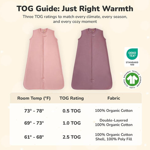 1.0 2-Pack, 0-6 Baby Sleep Sack TOG, Organic Cotton Baby Wearable Blanket with Two-Way Zipper, Swaddle Transition Baby