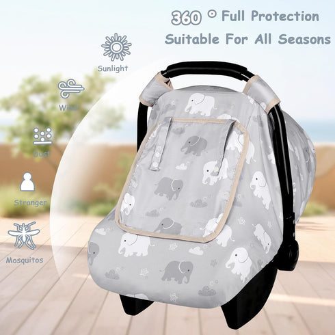 3D Windproof Baby Car Seat Cover, Mink Dot Infant Car Seat Canopy with Breathable Mesh Window, Baby Carrier for All