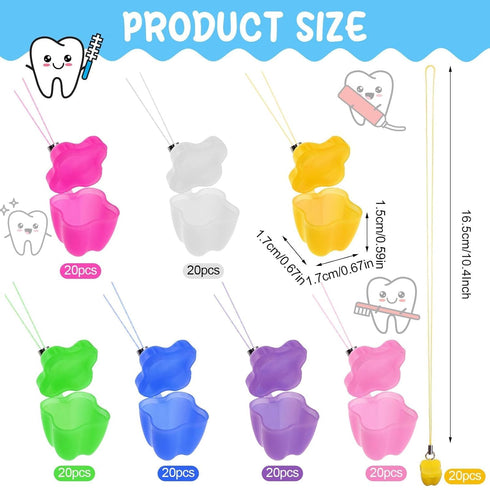 Haomian 140-Piece 7 Tooth Saver Necklaces Little Box for Lost Teeth, Milk Teeth Storage Cases Tooth Fairy Bag, School
