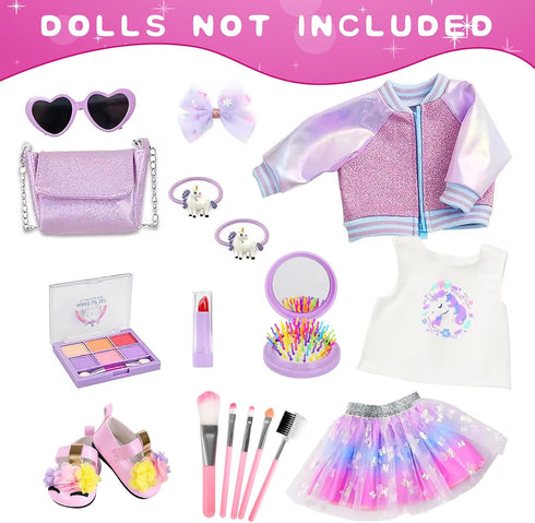 18 Inch Set 18 Inch Set American Doll Makeup Accessories and Clothes Includes Doll Clothes and Shoes Bag Makeup Brush