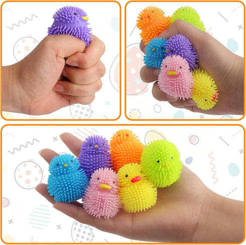 12 Pack SURCVIO Easter Eggs Fillers LED Chick Puffer Balls, Easter Basket Stuffers with Light Up Stress Relief Fidget