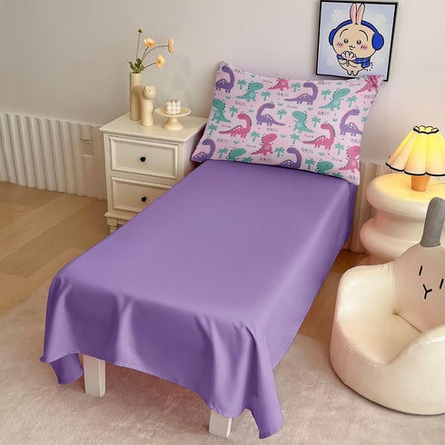 4 Set Sets Set Piece Toddler Dinosaur Bedding for Girls,Pink Dino Toddler Comforter Soft Bed Include Comforter,Fitted