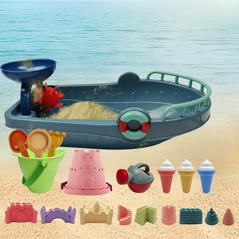 Set 31 IOKUKI Long Shovels Sand Toys with Mesh Bag Including Bath Boat, Castle Building Kit Beach Buckets, Shovels