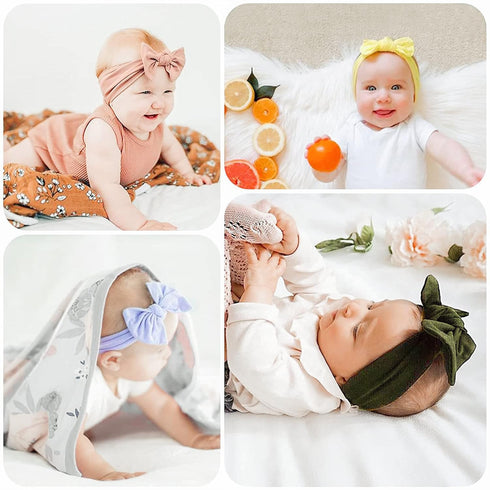 Jesries 22 PCS Baby Headbands with Bows - Soft Nylon Hairbands for Newborn Infant Toddler Kids Handmade Accessories