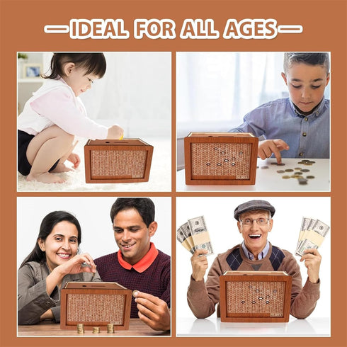 10000 Dollar Cash Target & Numbers Wooden Money Savings Box, Perfect Cash Saver & Gift for Friends (Dark Brown)