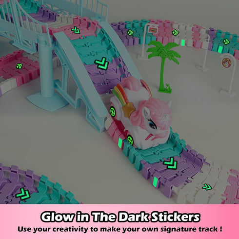 268 Set, 2 Set, 3-9 PCS Unicorn Race Tracks for Kids Toys, Glow in The Dark Magic Toy Unicorn Cars Track, Flexible DIY