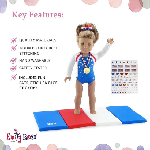 Emily Rose 18 Inch Doll Clothes Gymnastics Outfit & Accessories - Compatible with American Girl Dolls