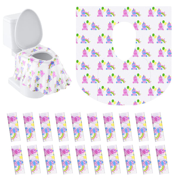 PAPERKIDDO 20 Pack Disposable Toilet Seat Covers Pink Unicorn Design Waterproof Potty Training