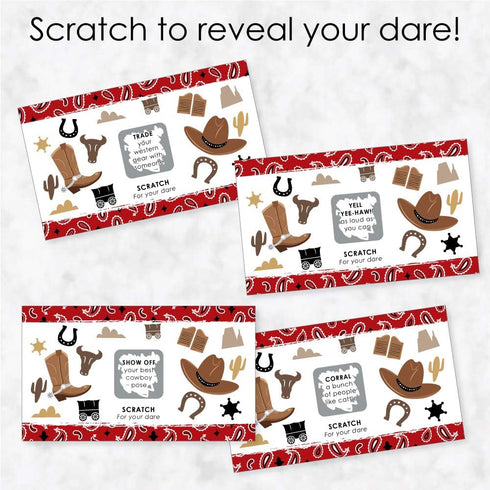 Big Dot of Happiness Western Hoedown - Wild West Cowboy Party Game Scratch Off Dare Cards, 22 Count