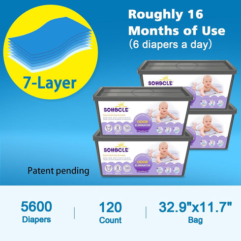 SOHBCLE 120 5600 Refills Compatible with Genie Easy Roll Signature Diaper Pail and Platinum Diaper Pail, Upgraded Bags