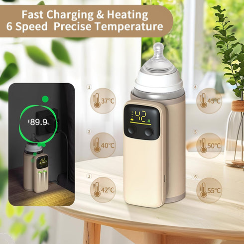 VVU&CCO 5-8 Portable Bottle Warmer, Travel-Friendly, Precise Temp-Control & LCD Display, Long Battery Life