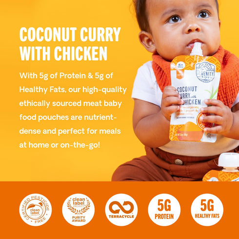 Serenity Kids 6+ Months World Explorers Baby Food Pouches, Chicken Coconut Curry, 3.5 Ounce BPA-Free Pouch