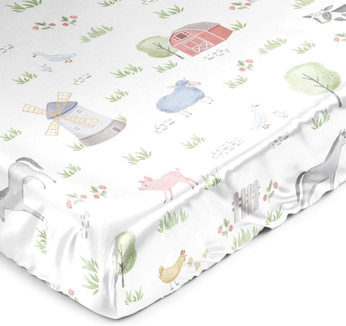 Sweet Jojo Designs Farm Animals Boy Girl Gender Neutral Baby Satin Fitted