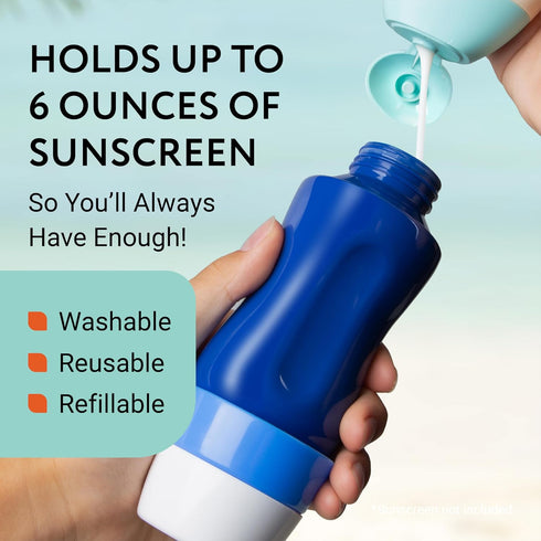 1 Pack, 6 oz Sunscreen Applicator - Refillable Sunscreen Roller & Replacement Sponge Heads - Roller Bottle Lotion