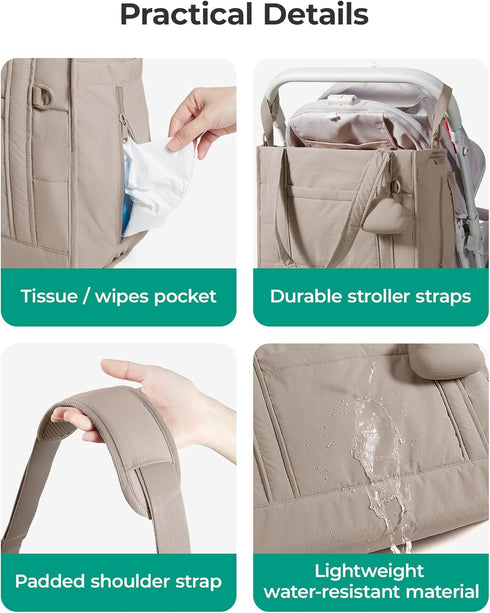 BAGSMART Diaper Bag Tote Puffer, Hospital Bag for Labor Delivery with Pacifier Case, Lightweight Baby Bag for Travel
