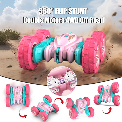 Girls2.4 360 4 5 6 7 8 9 10 Pink Remote Control Car for Ghz Double Sided RC Cars Rotating Remote Control Crawler