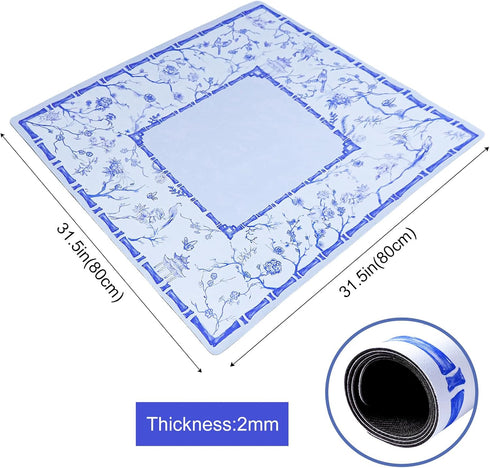 (31.5 31.5) TIASUSAN Large Blue Mahjong Mat x with Black Carrying Bag, Anti-Slip, Noise-Reducing Table Cover