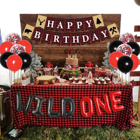 Sursurprise Lumberjack First Birthday Party Decoration, Buffalo Plaid Happy 1st Birthday Banner for Baby Girl Boy