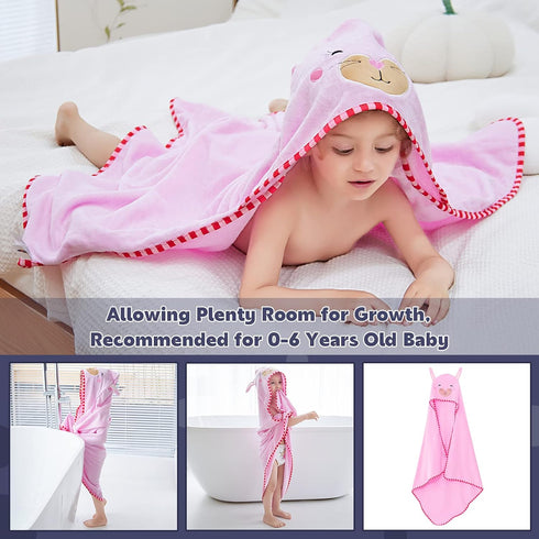 MICHLEY Animal Face Hooded Baby Towel Cotton Bathrobe for Boys Girls Light Pink 0-6 Year