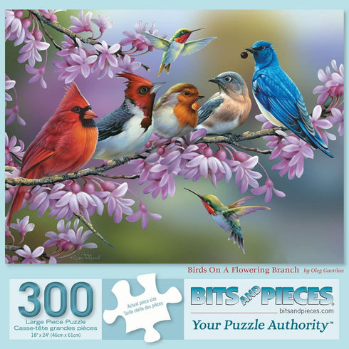 300 Piece Jigsaw Puzzle for Adults - Birds On A Flowering Branch by Artist Oleg Gavrilov, 18" x 24"