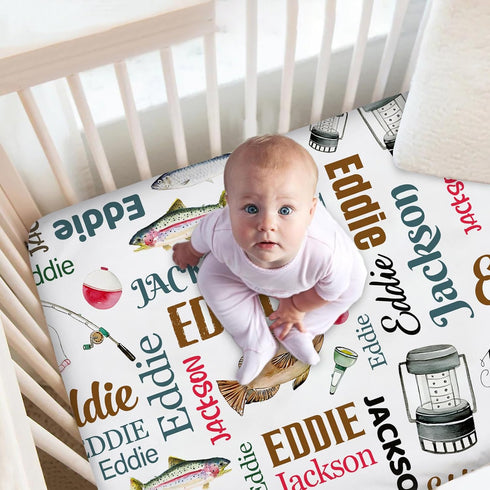 Munific Set Sets 2 Set Set Personalized Crib Bedding for Boys Girls, Custom Baby Bedding with Name, Fishing Piece