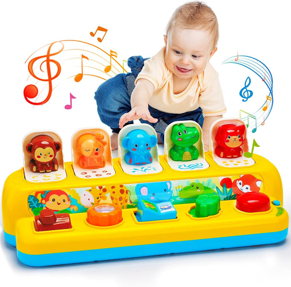 Hieoby Interactive Pop up Animal Toys with Music & Light, Montessori Cause and