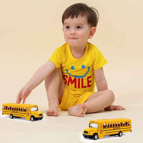 TYMXGHF 2 Pack 5.5'' Pull Back School Bus - Die-cast Metal Toy Vehicles in Bright Yellow for Kids