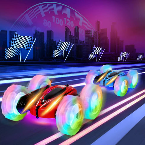 3Pcs Remote Control Car Toys for Kids, 2.4GHz RC Stunt Cars with Wheel Lights, 360° Rotating Cars (Blue+Red+Green)