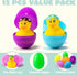12 JOYIN Pcs Filled Easter Eggs with Rubber Duck and Rabbit Duckies, Bright Colorful Prefilled Easter Eggs for Kids Fun