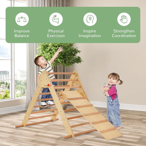 Set 3 1 OLAKIDS Pikler Triangle in Climbing Toys for Toddlers Foldable Wood Montessori Baby Jungle Gym with Ramp Ladder