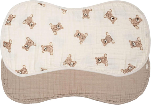 2-pk Ali+Oli Muslin Burp Cloths for Baby Boys and Girls (Teddy-Taupe) Organic Baby Burp Cloth, Burp Rags for Newborn