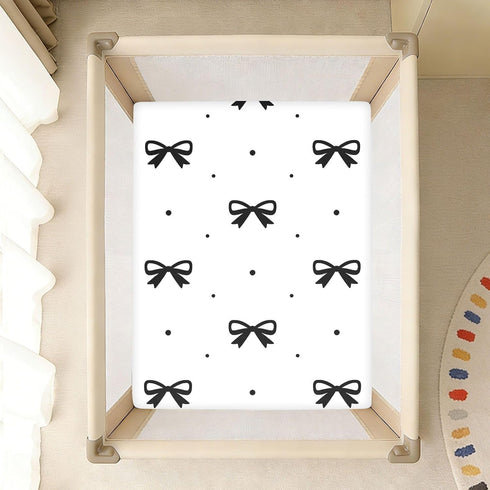 CZXW 52" 28" Black Bow with Polka Dots Crib Sheets Fitted x Natural Cotton Soft & Breathable for Baby Crib Mattress