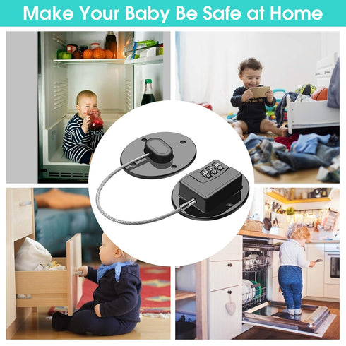Heavy Duty Combination Refrigerator Lock - 2 Pack, Child Proof Cabinet Locks (Black)