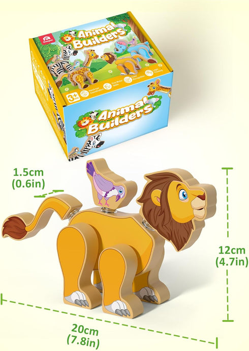 3 4 5 Coogam Wooden Snap Together Building Toy, Take Apart Construction Builders, Assembly Animal Building Blocks, STEM