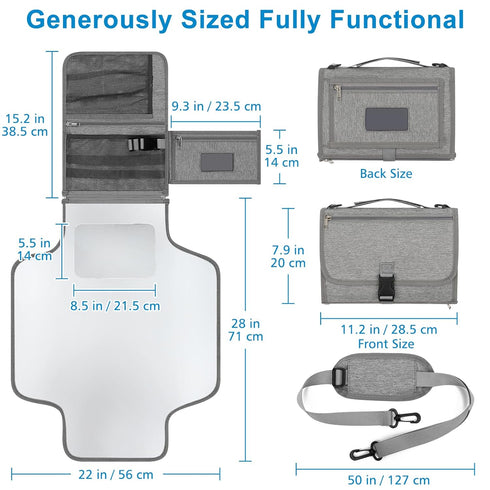 Accmor Waterproof Travel Baby Changing Mat - Grey, Portable Diaper Changing Pad for Newborns