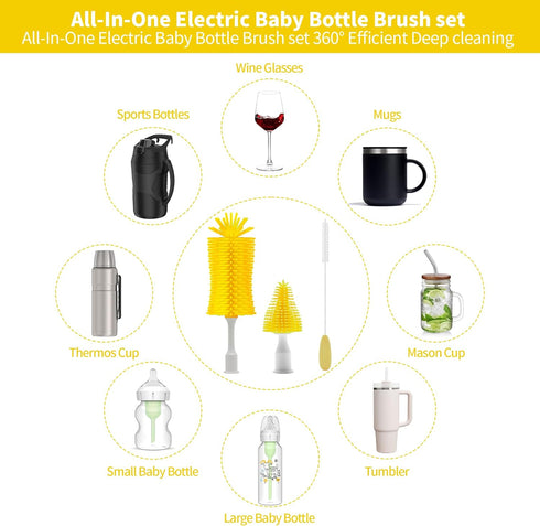 Electric Bottle Brush Cleaner, Portable Electric Baby Bottle Brush Cleaner for Travel, Rechargable Travel Bottle