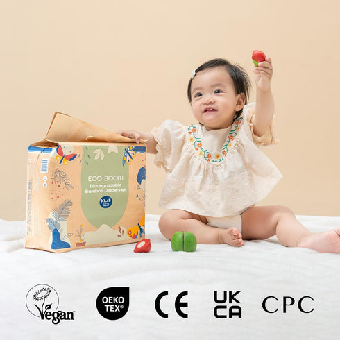1, 34 Count, Packaging ECO BOOM Bamboo Viscose Baby Diapers, Size Soft & Absorbent Disposable Diapers for Sensitive