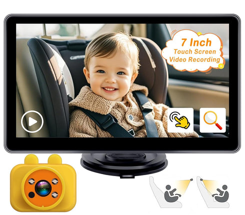 Yakry Baby Car Camera 7-Inch - 3X Zoom Recording Touchscreen 1080P HD