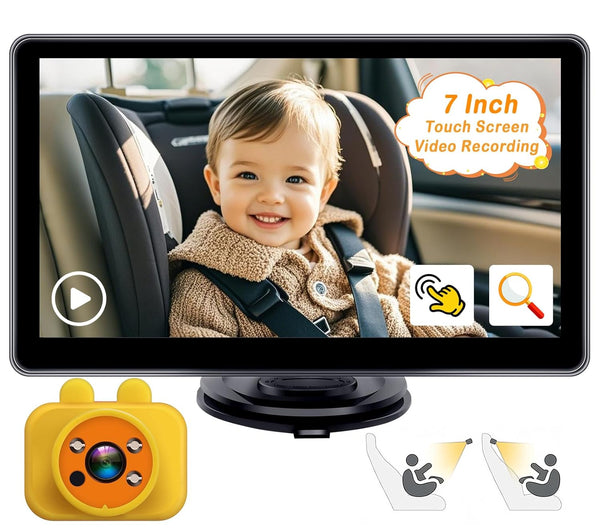 Yakry Baby Car Camera 7-Inch - 3X Zoom Recording Touchscreen 1080P HD