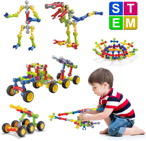 Stem Building Toys for Kids 3-8 Years Old, 125 Pieces Educational Building Blocks with Large Storage Box