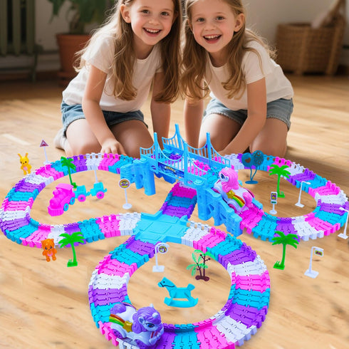 Yomwet Set 2 3 4 5 6 7 248 1Unicorn 1 Tracks Car Toys for Year Girl Toddler, PCS Pink Magic Bendable Race Track Toy