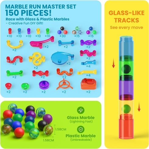 150 3-12 Marble Run, Pcs Marble Maze Race Building Blocks Toy Game & STEM Learning Toys Christmas Birthday Gift