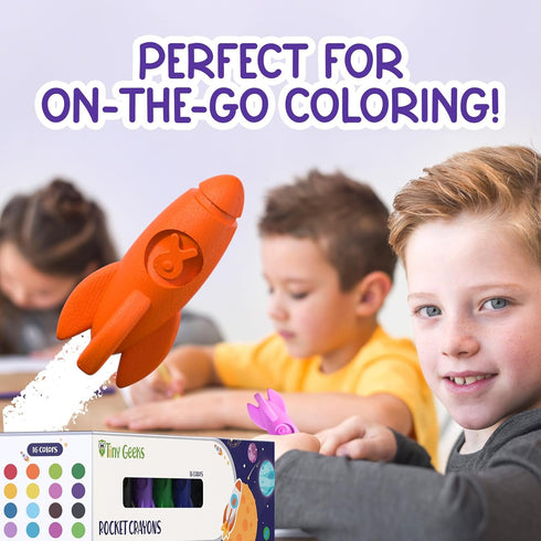 16 4-8 3-10 TinyGeeks Rocket Crayons - Non Toxic, Washable - For Toddlers, Kids Ages - Easy To Hold, Baby's Crayons